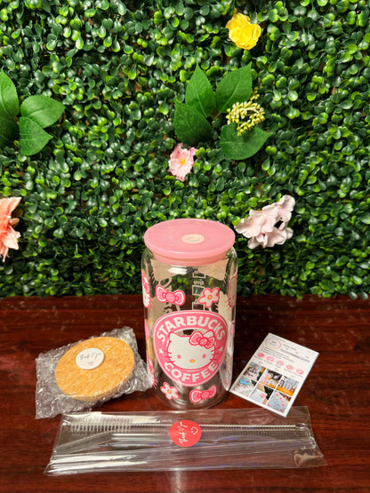 Pink Hello Kat Cup | 16oz Glass Cup