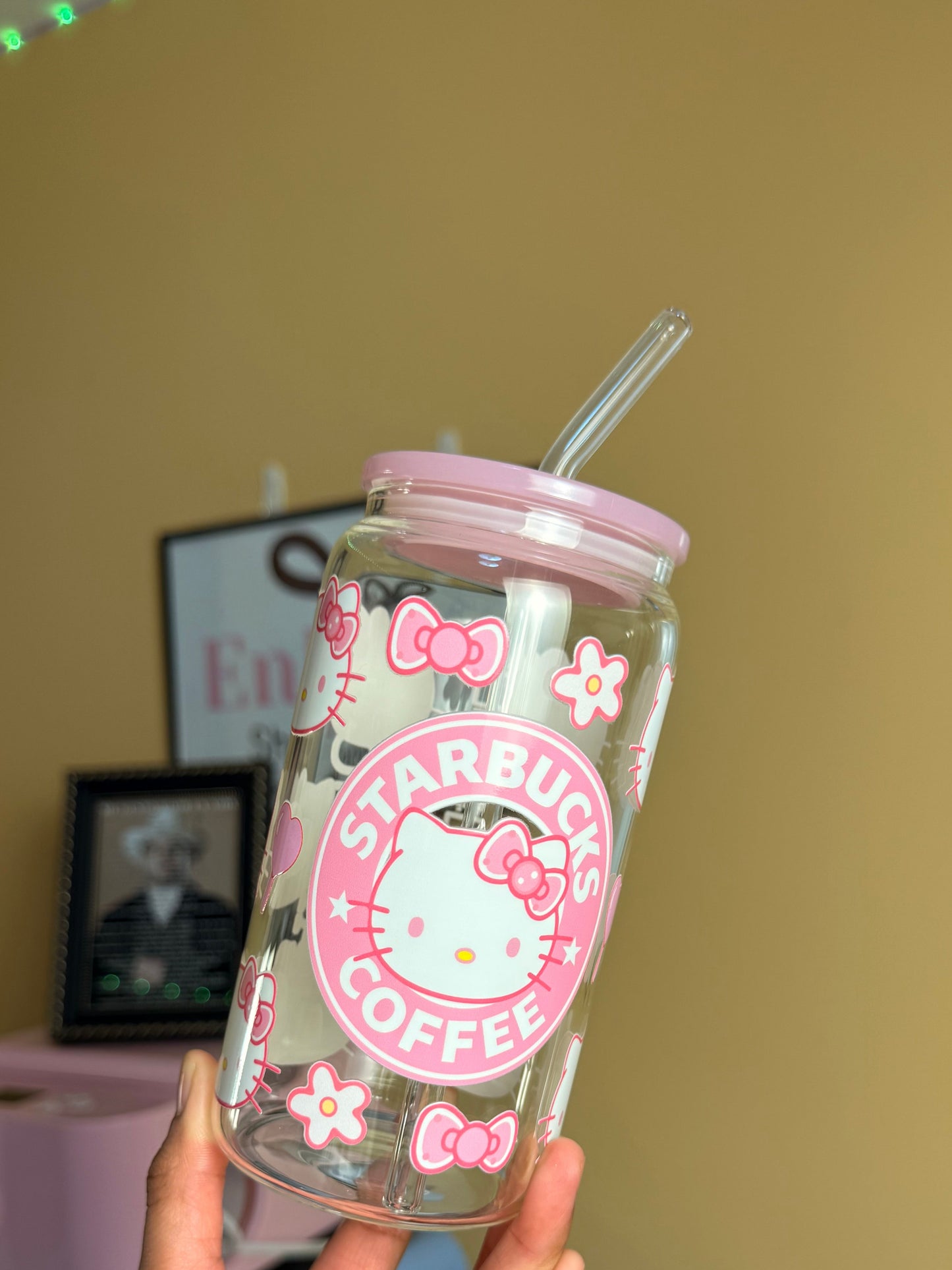 Pink Hello Kat Cup | 16oz Glass Cup