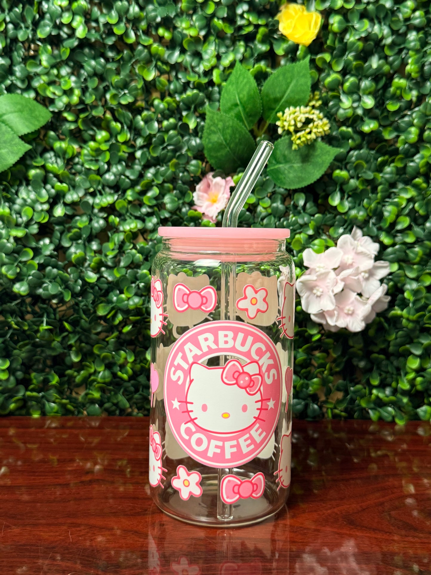 Pink Hello Kat Cup | 16oz Glass Cup