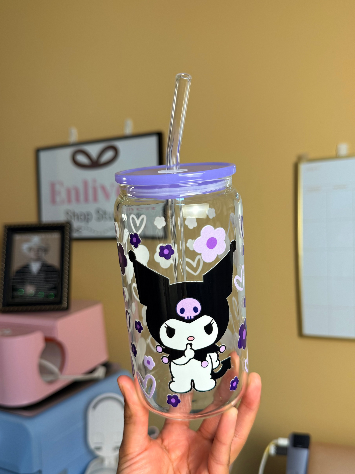 Kawaii Purple Friend Cup | 16oz Glass Cup