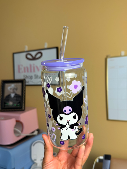 Kawaii Purple Friend Cup | 16oz Glass Cup