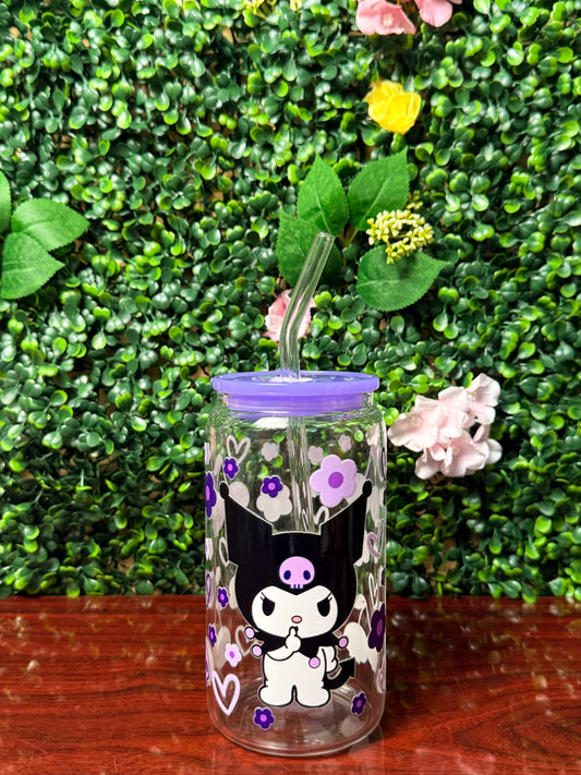 Kawaii Purple Friend Cup | 16oz Glass Cup