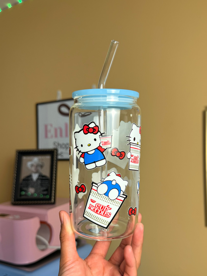 Kawaii Noodle Kat Cup | 16oz Glass Cup
