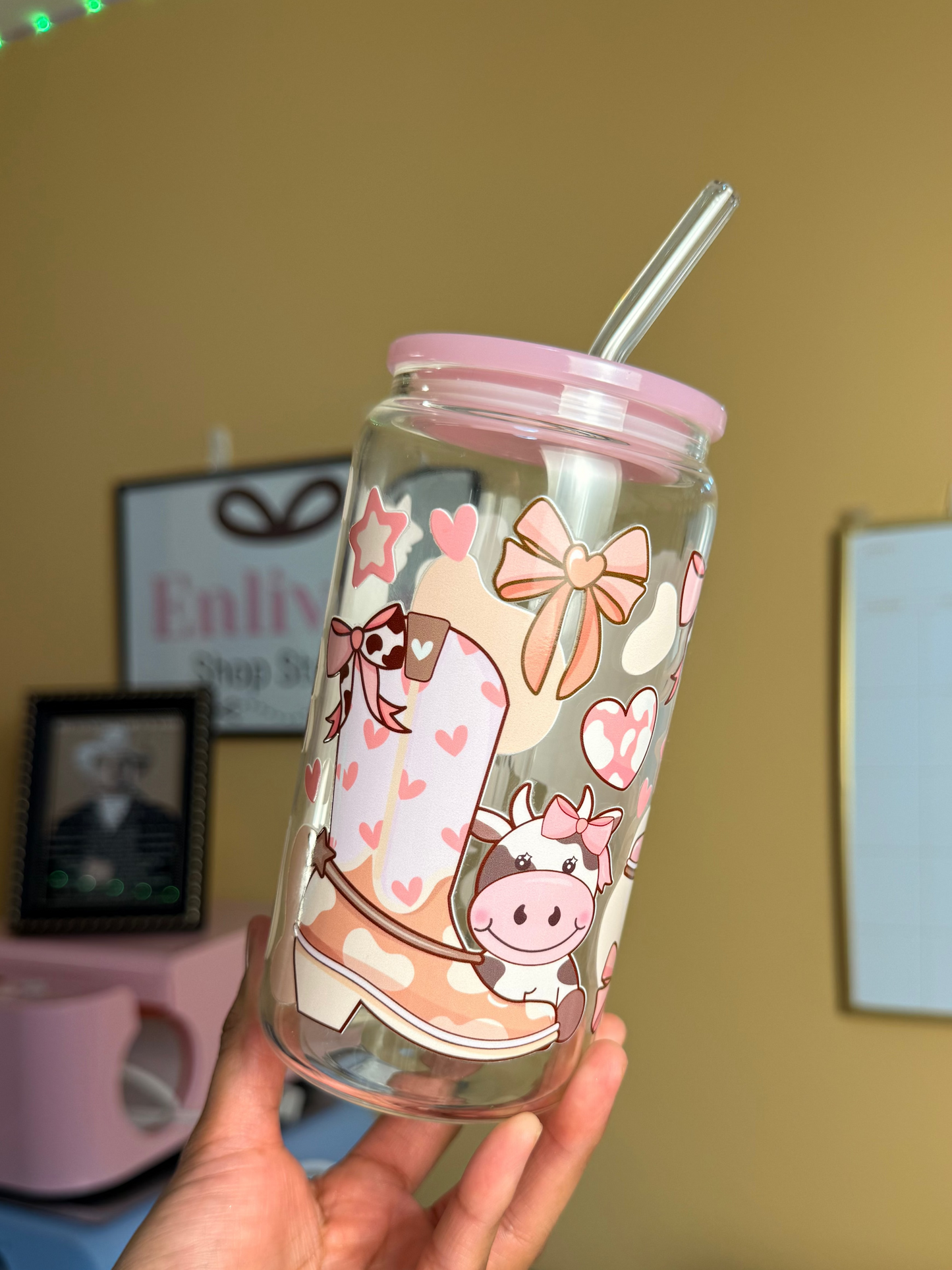 Pink Moo-d Cup | 16oz Glass Cup