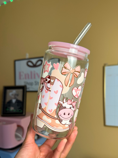 Pink Moo-d Cup | 16oz Glass Cup