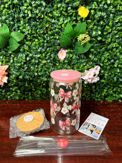 Bows & Blooms Cup | 16oz Glass Cup